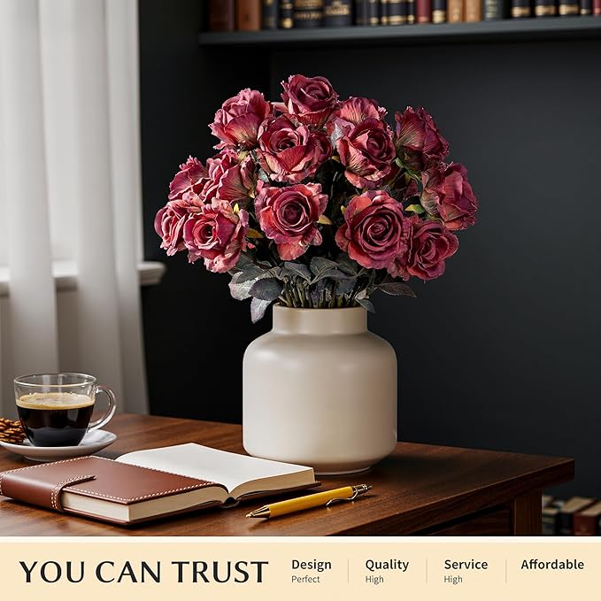 Artificial Flowers Artificial Roses 23.2In Fake Roses Long Stem Artificial Flowers for Tall Vase Silk Rose Suitable for Indoor Decoration Wedding Party Decor DIY Bouquet Autumn (20PCS,Red)