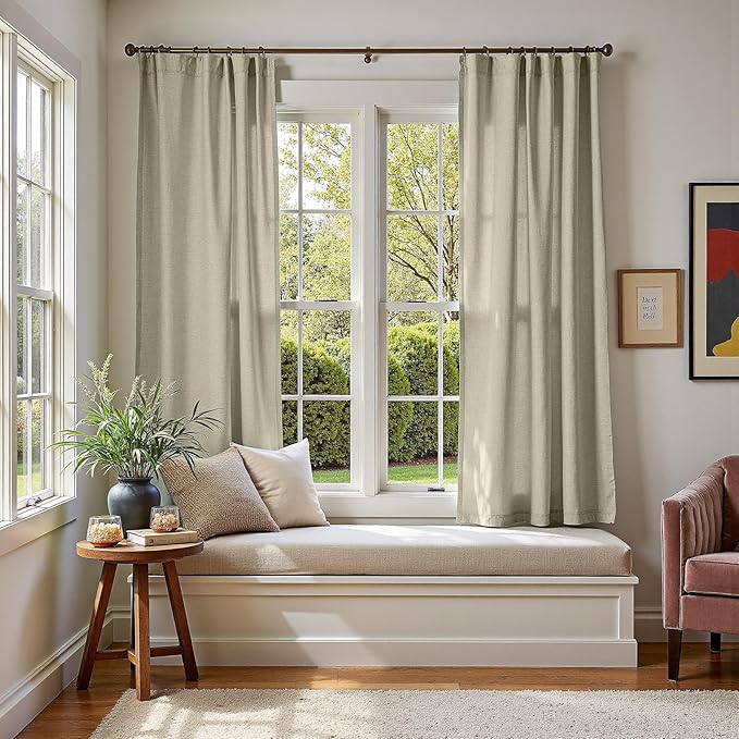 jinchan Linen Blend Curtains 72 inch Length 2 Panels for Bedroom Living Room, Light Filtering 50 inch Wide Farmhouse Drapes with Rod Pocket Back Tab(50W x 72L, Light Green)