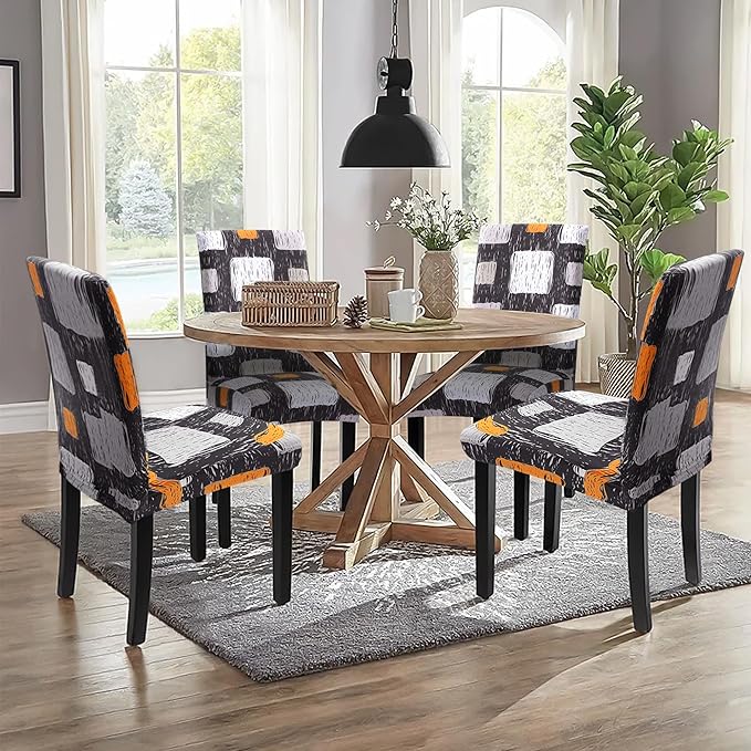 Sufdari Dining Chair Covers,Kitchen Chair Cover,Parsons Chair Slipcover,Spandex Chair Protectors for Dining Room Stretch Chairs Cover Set of 8 -Orange Square