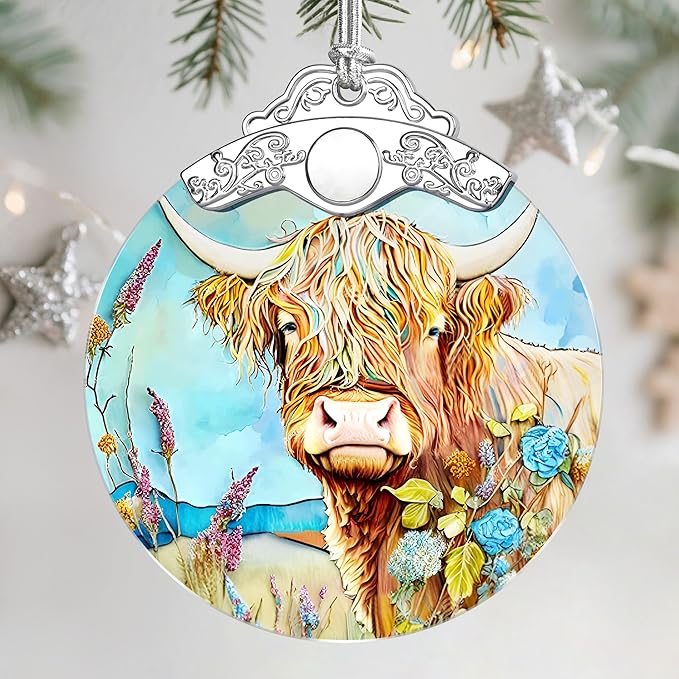 Christmas Ornaments: Stained Glass Ornament, Christmas Tree Ornament, Hanging Ornaments for Home Decor & Xmas Tree Decorations – Exquisite Holiday Decor, Gifts & Holiday Present - Cattle