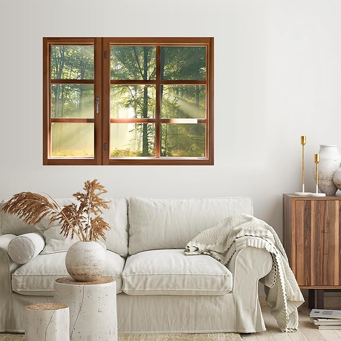 SIGNWIN Removable Wall Sticker/Wall Mural Window Lush Trees with Sunlight Filtering Through Photography Realism Decorative Landscape Digital Art for Living Room, Bedroom, Office - 36"x48"