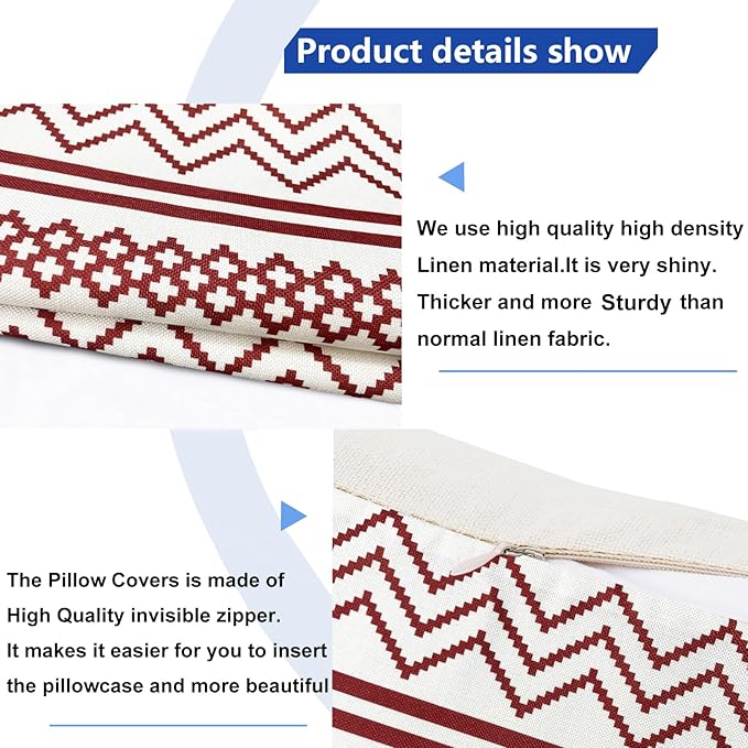 Decorative Throw Pillow Covers Set of 2 Wine Red Boho Pillow Covers 16x16 Inch Throw Pillow Cover Linen Pillowcase Modern Farmhouse Outdoor Pillow Covers for Couch Sofa Bed Living Room