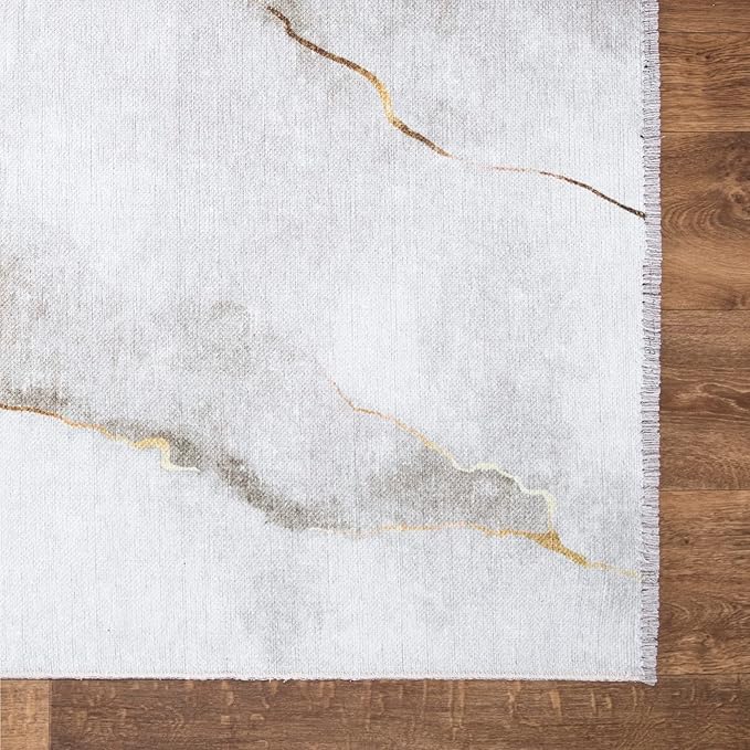 Bloom Rugs Caria Washable Non-Slip 4x6 Rug - Ivory/Gold Modern Abstract Area Rug for Living Room, Bedroom, Dining Room, and Kitchen - Exact Size: 4' x 6'