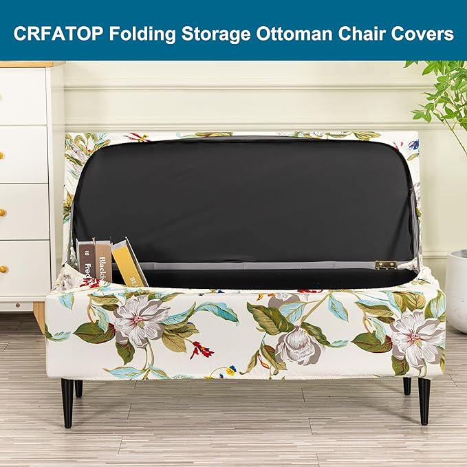 CRFATOP Printed Rectangle Ottoman Stool Cover Stretch Folding Storage Footstool Bench Slipcovers Upholstered Foot Chest Chair Covers Washable Entryway Furniture Protector with Elastic Bands,M,02
