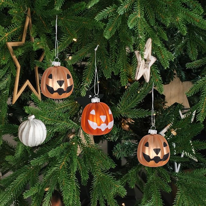 Unomor 12pcs Shatterproof Plastic Halloween Pumpkin Ornaments Mini Hanging Ball Decorations for Tree Spooky Fall Party Supplies Indoor Outdoor Seasonal Decor