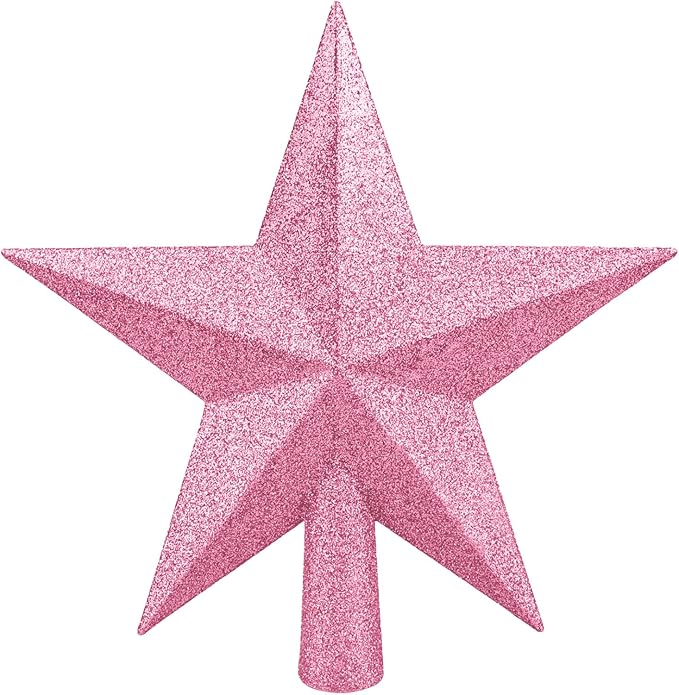Christmas Tree Topper 10 Inch,Glitter Christmas Ornaments Star Xmas Decoration on Tree for Holiday Ornament or Home Decor(Pink)