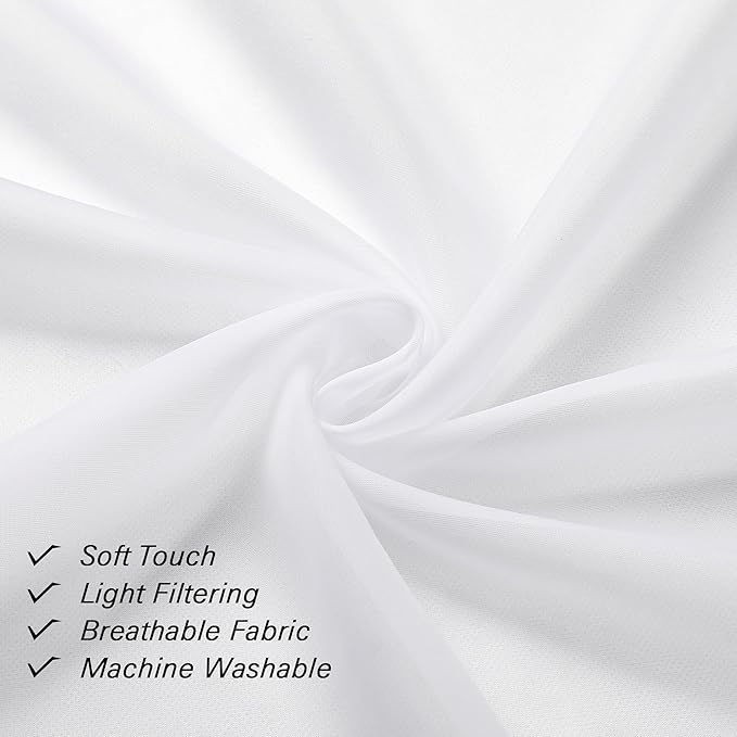 Lecloud Sheer White Curtains 14 Inch Length 2 Pieces, Light Filtering Voile Cafe Kitchen Valance with Dual Rod Pockets, Bedroom Living Room Sheer Short Curtains for Small Window Decor, 40" Wx14 L
