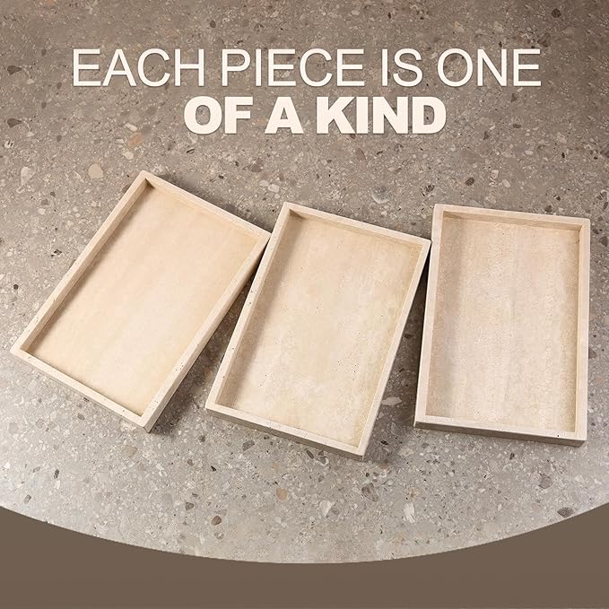 Koville Roman Travertine Tray, 12x8 Coffee Table Vanity/Decorative Tray for Jewerly, Watch, Perfume Candle Storage for Bedroom/Bathroom/Kitchen Countertop