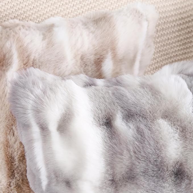 MADIZZ Pack of 2 Thick Plush Wool Throw Pillow Covers 26x26 Inch White Grey Soft Neutral Decorative Throw Pillows Accent Boho Cushion Covers for Couch Sofa Bedroom Pillow Shell