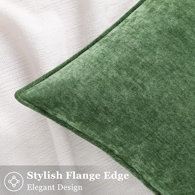decorUhome Christmas Couch Throw Pillow Covers 22x22 Set of 2, Decorative Soft Euro Velvet Neutral Chenille Pillow Covers with Elegant Design for Sofa Bed Living Room Home Decor, Moss Green