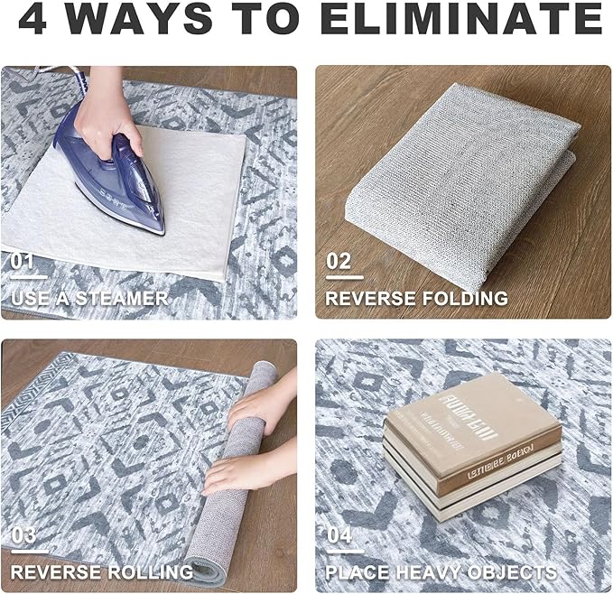 KILOCOCO Boho Kitchen Runner Rug 2x6 Washable Runner Rug, Soft Runners for Hallways Non Slip Printed Low-Pile Distressed Laundry Room Rugs for Entryway/Bedroom/Living Room, Gray/White