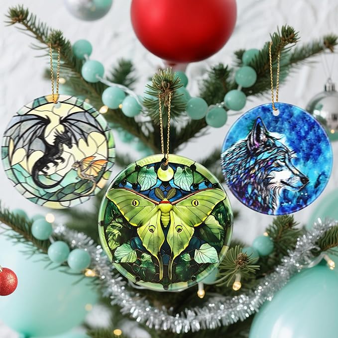 Christmas Ornaments, Dodosky 2.8in Ceramic Luna Moth Ornament, Xmas Decor, Christmas Tree Ornaments, Xmas Decorations for Tree, Holiday Ornament, Luna Moth Gifts, Gifts for Women Men