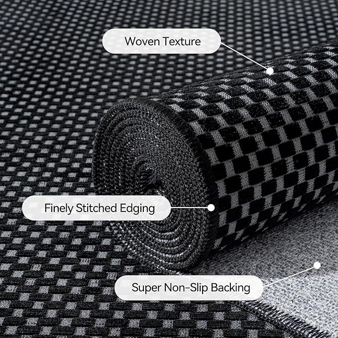 2x5 ft Hallway Runner Rug Boho Woven Washable Long Kitchen Runner Rugs Mat Non Slip, Soft Entryway Laundry Hall Runner Floor Carpet for Indoor Backdoor Bedroom Kitchen Living Room, Black