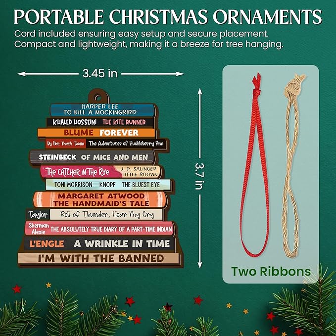 GEEMBI Christmas Book Lovers Gifts for Women Men - Wooden Christmas Ornaments 2025 for Tree Decorations - Christmas Nerd Reading Gifts for Readers Book Lovers, Stocking Stuffers for Friend