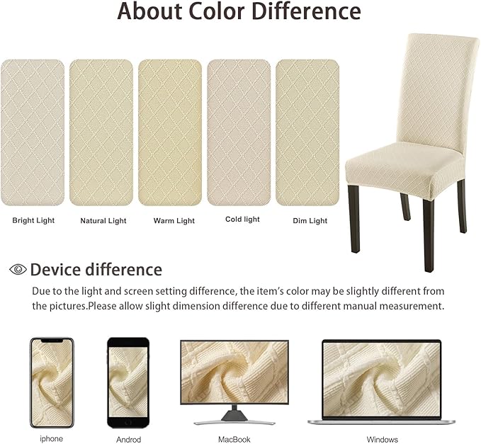 SearchI Dining Room Chair Covers Set of 6, Stretch Jacquard Parsons Chair Slipcovers Super Fit Removable Washable Kitchen Chair Protector Cover for Dining Room, Hotel, Ceremony (Beige Rhombus)