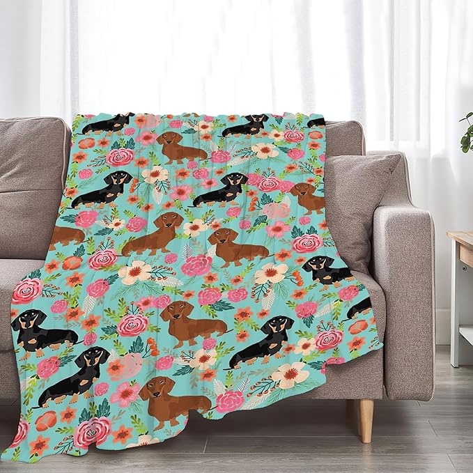 Tijuboni Dachshund Throw Blanket Dog Gifts for Girls Boys Women Men Kids Adults Soft Flannel Fleece Blanket for Couch Sofa Bed Home Decor 40"x50"