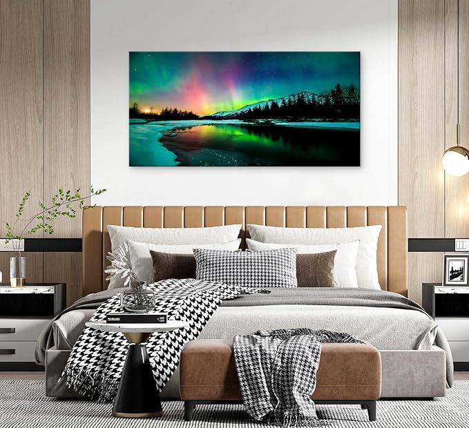 Cao Gen Decor Art S01998 Wall Art Aurora scenery Painting on Canvas Stretched and Framed Canvas Paintings Ready to Hang for Home Decorations Wall Decor