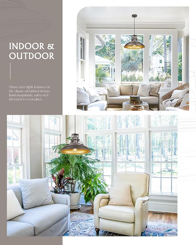 FEMILA 18" Outdoor Pendant Lights for Porch, Farmhouse Pendant Light, Barn Vintage Hanging Light Fixture for Kitchen Island, Adjustable Height,Oil Rubbed Bronze Finish, 4FY15-MP-L ORB