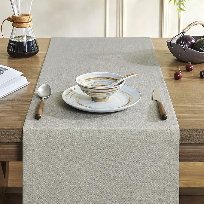 ZeeMart Basic Linen Style Table Runner, 14 x 90 Inch Vintage Grey Chambray, Rustic Farmhouse Grey Table Runners 90 Inches Long, Everyday Polyester Table Runner - Machine Washable & Easy Care