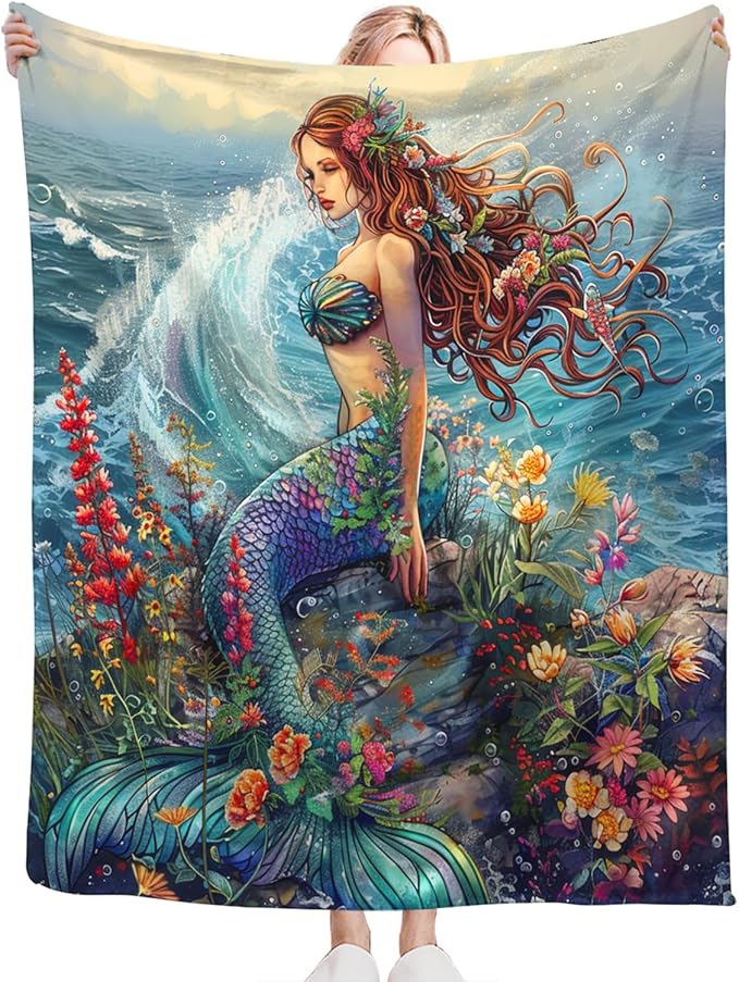 Tijuboni Mermaid Throw Blanket Mermaid Gifts for Girls Women Boys Men Kids Adults Soft Flannel Fleece Blanket for Couch Sofa Bed Home Decor 50"x60"