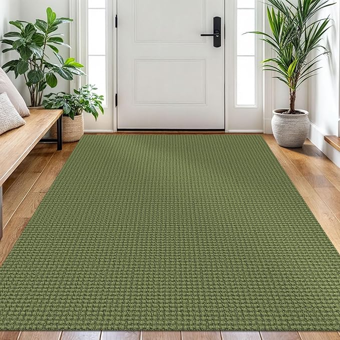EARTHALL Woven Area Rug 4x6 Ft Washable Rugs for Entryway Non Slip Braided Throw Rugs Bedroom Carpet Cotton Entry Rug Cotton Floor Carpets for Bedroom Dining Room Living Room, Green