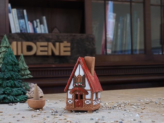 Ceramic Houses and Villages Collection - Collectible Handmade Christmas Village House Miniature Fantasy Room Decoration - Cone Incense Holder R504WR