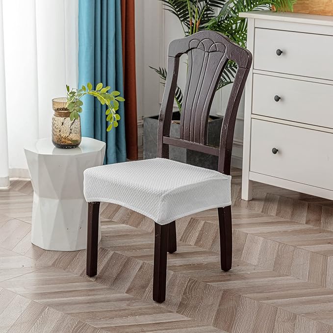 Genina Waterproof Seat Covers for Dining Room Chair Covers Waterproof Dining Chair Covers (4 PCS-Rear-gapped, White)