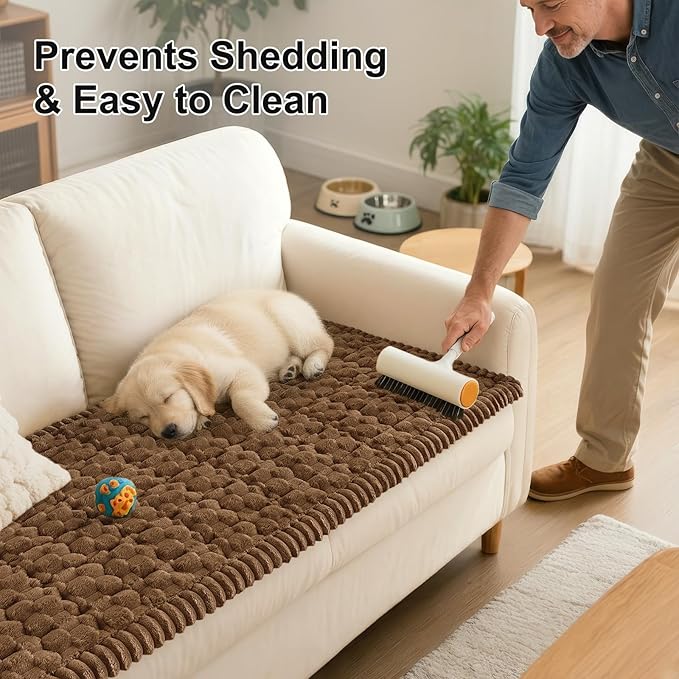 Smiry Pet Couch Cover for 3 Cushion Sofa, Non-Slip Fuzzy Couch Cover for Dogs Washable, Thick Soft Sofa Slipcovers Cushion Protector Pet Friendly (Chocolate, 27.6" x 27.6")