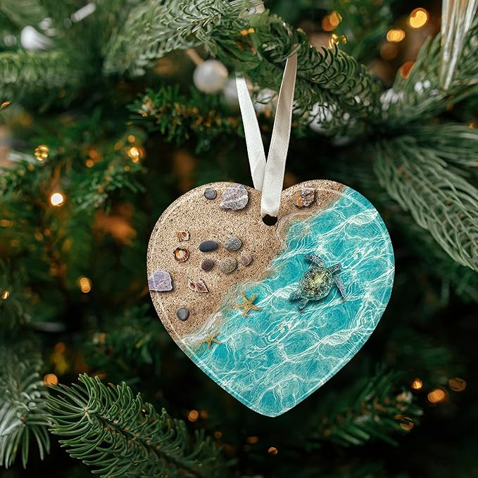 Sea Turtle Christmas Ornament, Sea Turtle Ornament - Ocean Ornaments for Christmas Tree - Ceramic Ornaments