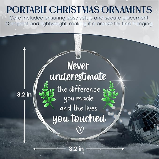 Christmas Thank You Gifts for Women Men - Glass Christmas Ornaments 2025 - Employee Appreciation Gifts for Teacher Coworkers Boss, Farewell Retirement Gift, Stocking Stuffers, Xmas Decorations