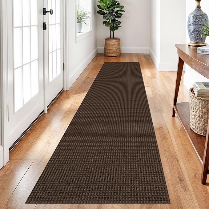 Braided Runner Rug 2x10 Ft Washable Runners for Hallways Non Slip Rubber Backed Kitchen Runners Cotton Long Entryway Runner Indoor, Woven Carpet for Hall Kitchen Entryway, Brown