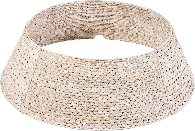Best Choice Products 24in Christmas Tree Collar, Woven Hyacinth 3-Piece Holiday Rattan Tree Skirt Accessory for Home w/Cord Cut-Out - Transparent White