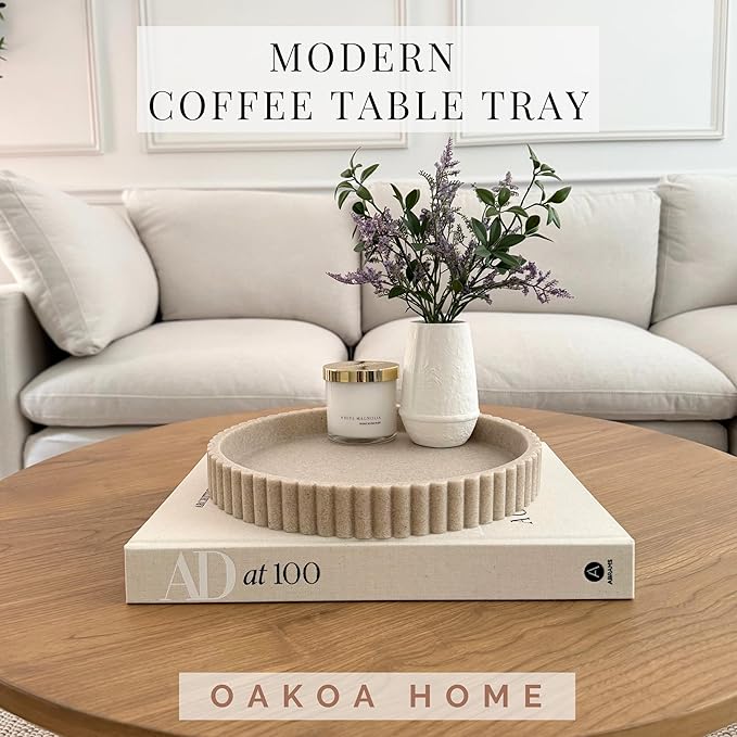 OAKOA Decorative Tray for Decor - Coffee Table Tray for Living Room - Round Tray for Home Decor - Coffee Table Decor Centerpiece - Modern Minimalist Centerpiece