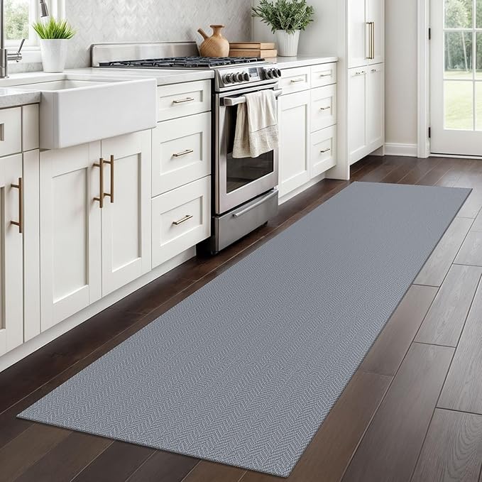 Braided Runner Rug 2x8 Ft Washable Runners for Hallways Kitchen Runner Rug with Rubber Backing Cotton Entryway Runner Indoor, Woven Floor Carpet for Hall Kitchen Bedroom, Light Gray
