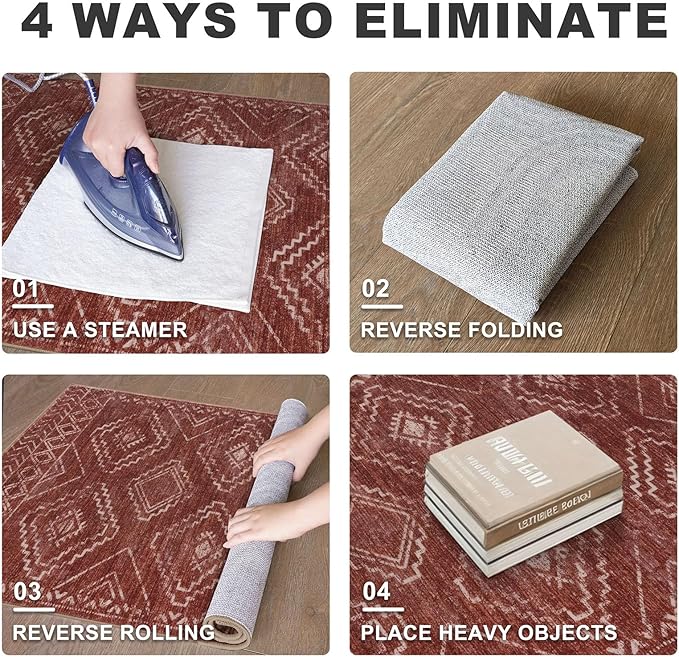 KILOCOCO Boho Kitchen Runner Rug 2x6 Washable Runner Rug, Soft Runners for Hallways Non Slip Printed Distressed Laundry Room Rug, Low-Pile Rug for Entryway/Bedroom/Living Room, Burnt Orange/Red
