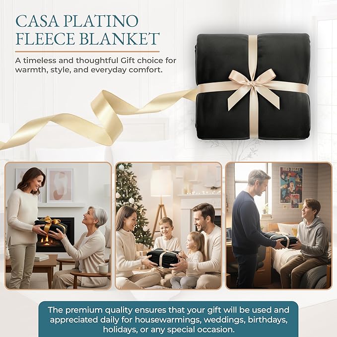 Casa Platino King Blanket – Black Fleece Throw 108x90 for Bed, Couch or Guest Room – Lightweight & Cozy Flannel Blanket – All Season Use