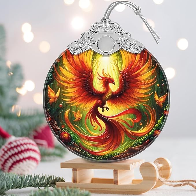 Phoenix Stained Glass Orament - Christmas Ornament - Christmas Decorations for Tree - Holiday Present ldeas - Gift Exchange