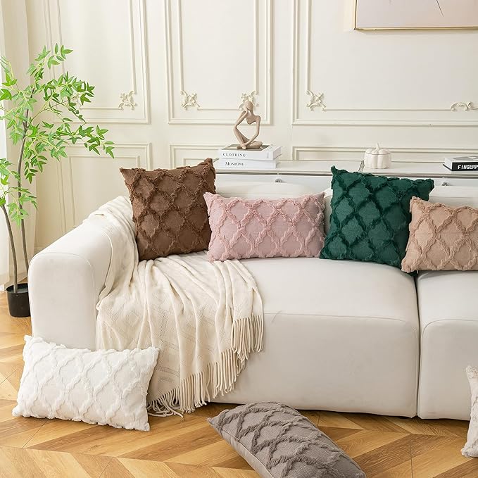 Set of 2 Soft Moroccan Throw Pillow Covers 16x16 Inch Plush Boho Decorative Pillow Cover Accent Cushion Case for Couch Sofa Bed, Pink