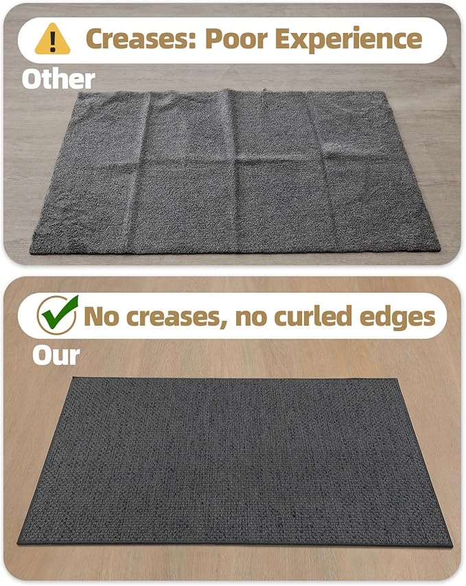 Color&Geometry Ultra-Thin Indoor Door Mat, 17"x30" Low-Profile Non-Slip Entryway Rug with Modern Geometric Texture, Washable Doormat for Entrance, Front Doors, Grey (Rolled-up NO Creases)