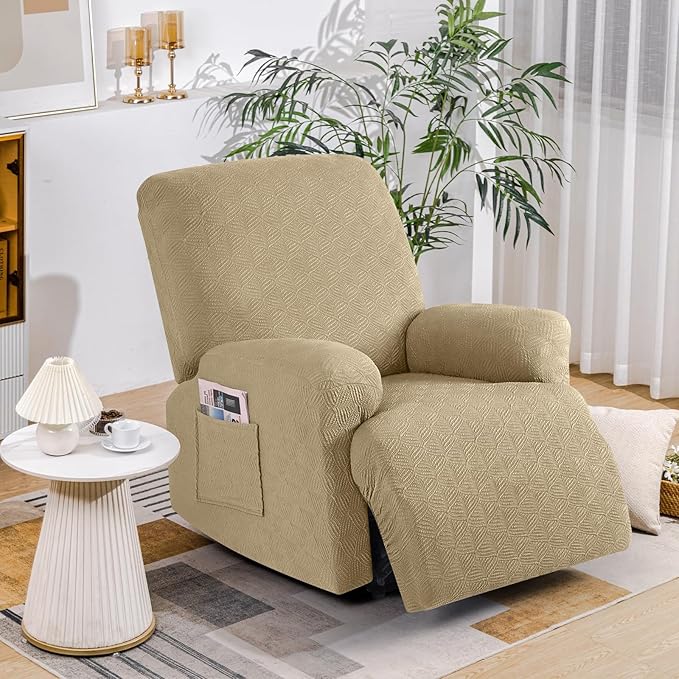 Timeles Recliner Covers Recliner Chair Covers Reclining Couch Covers Sofa Slipcovers Stretch Soft Washable (Single-Seater, Khaki)