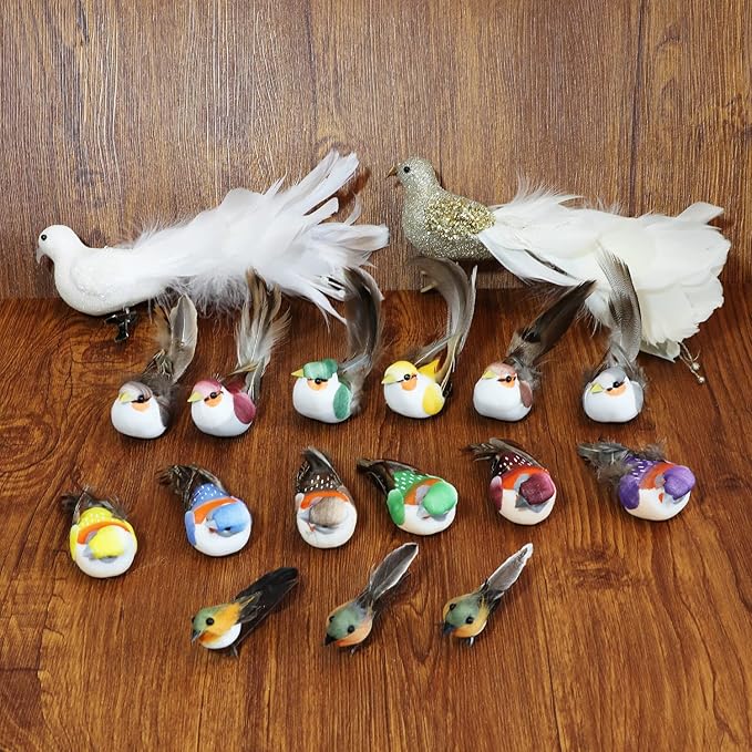 Yolococa Champagne Christmas Tree Decoration Birds,10x2x2 inches,2pcs