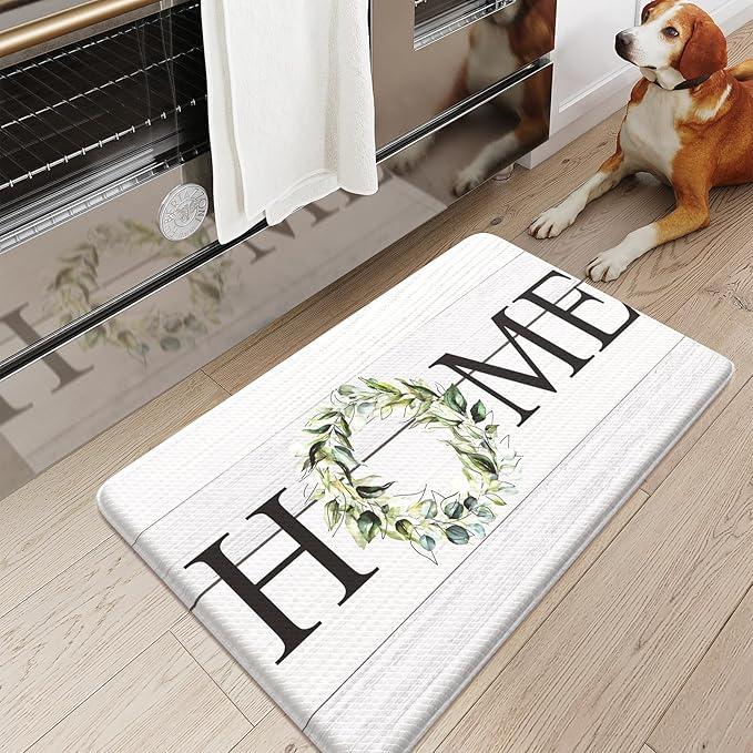 KIMODE Anti Fatigue Kitchen Mats, 17.3" x 30" Farmhouse Rustic Kitchen Rugs, Cushioned, Non-Skid, Waterproof, Comfort Thick Kitchen Floor Standing Mat for Corner Sink, Laundry Floor, Home