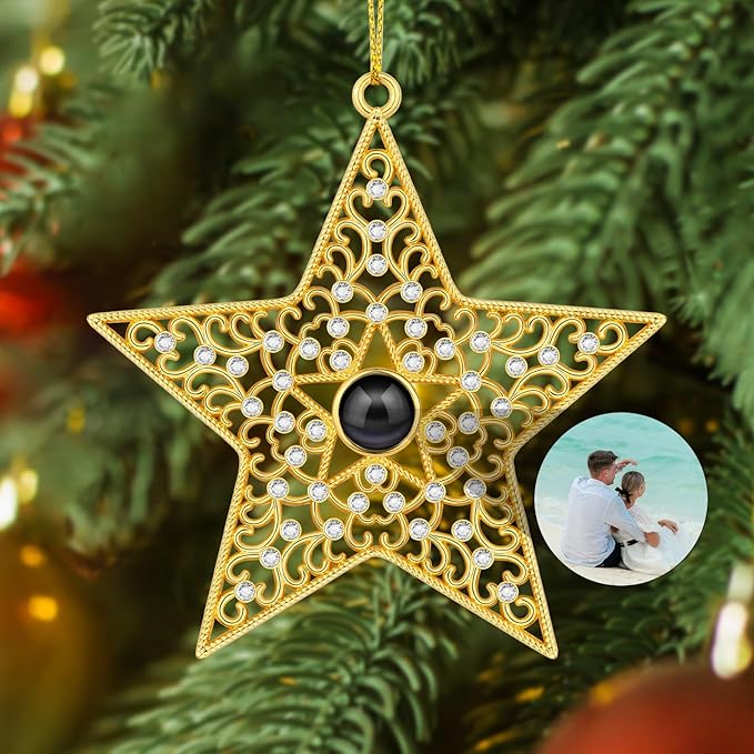 SUPHELPU Custom Star Ornament with Picture Inside, Photo Ornaments for Christmas Tree, Personalized Christmas Projection Ornament, Customized Memorial Pendant for Xmas Family