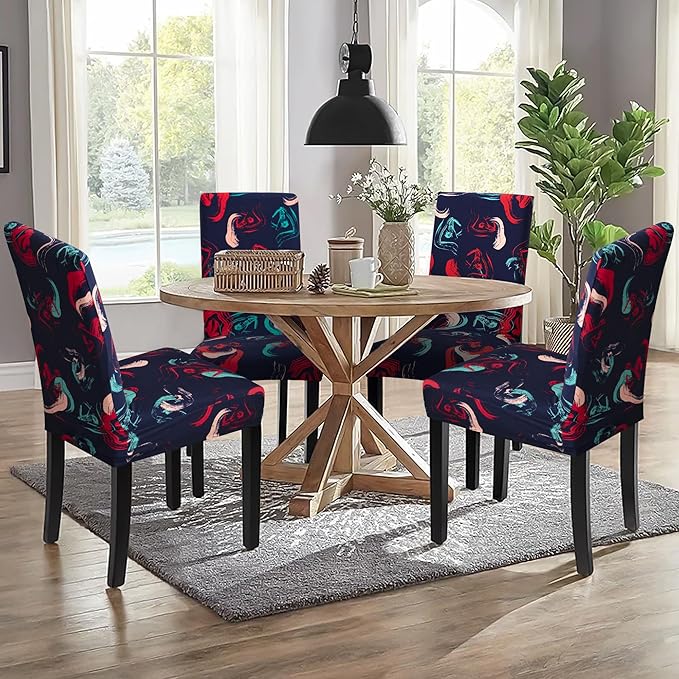 Sufdari Dining Chair Covers,Kitchen Chair Cover,Parsons Chair Slipcover,Spandex Chair Protectors for Dining Room Stretch Chairs Cover Set of 6 -Funky Color