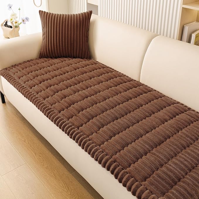 Smiry Couch Cover for Dogs Washable, Non Slip Fuzzy Pet Couch Covers for 3 Cushion Sofa Pet Friendly, Thick Soft Sofa Slipcovers Cushion Protector (Brown, 27.6" x 82.7")