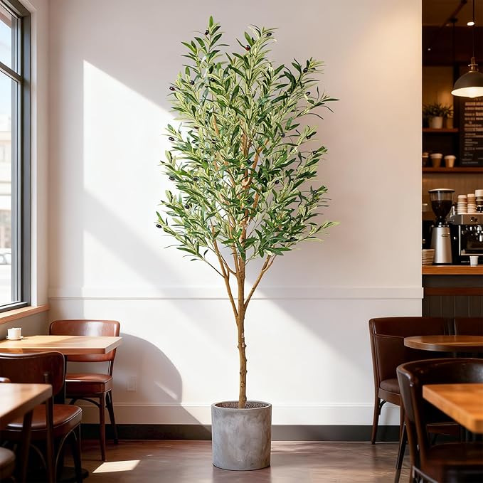 Tall Fake Olives Trees Large Artificial Olive Tree Indoor Outdoor Realistic Floor Plant Faux Flowers Plants for House Home Living Room Bedroom Office Front Porch Modern Farmhouse Boho Decor