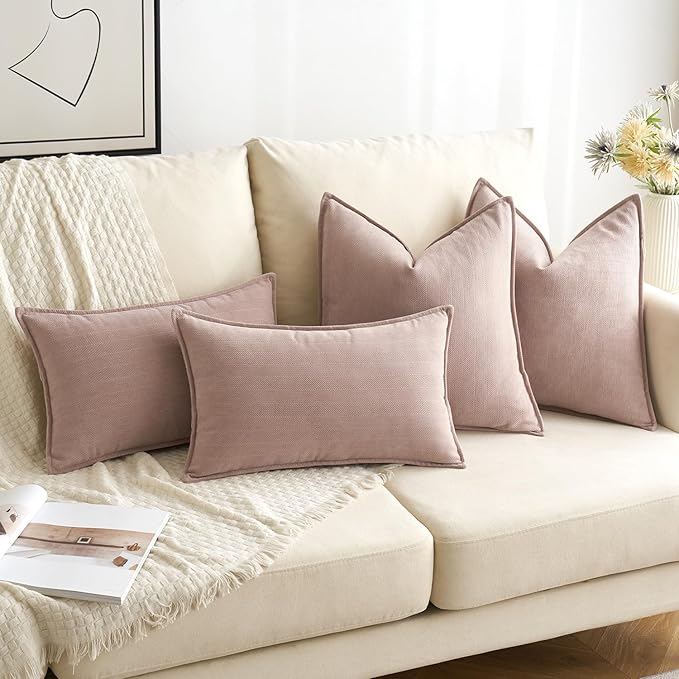 MIULEE Pack of 2 Blush Pink Decorative Pillow Covers 20x20 Inch Soft Chenille Luxurious Couch Throw Pillows Farmhouse Cushion Covers with Elegant Design for Sofa Bedroom Living Room Home Decor