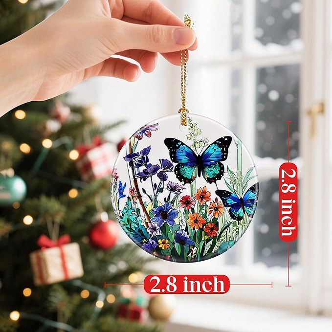 Wildflower & Butterfly Christmas Ornaments: Christmas Tree Ornaments, Holiday Decor, Stocking Stuffers, Gift Ideas, Xmas Gifts, Gifts for Mom & Perfect for Butterfly Lover, Flower Lover