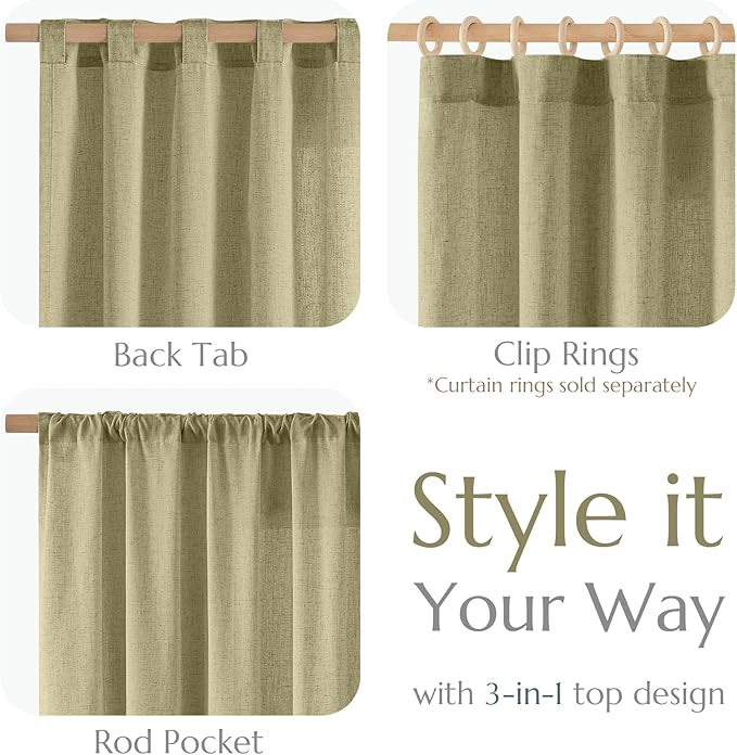 jinchan Linen Blend Curtains 108 inch Extra Long 2 Panels for Bedroom Living Room, Light Filtering 50 inch Wide Farmhouse Drapes with Rod Pocket Back Tab(50W x 108L, Sage Green)