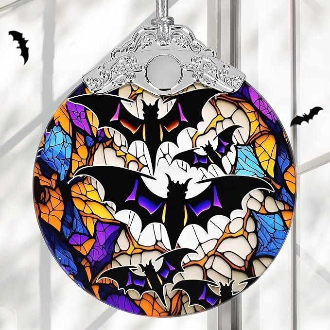 Christmas Ornament, Stained Glass Ornament, Christmas Decorations for Tree, Holiday Ornament, Unique Gift Idea - Bats in The Dark